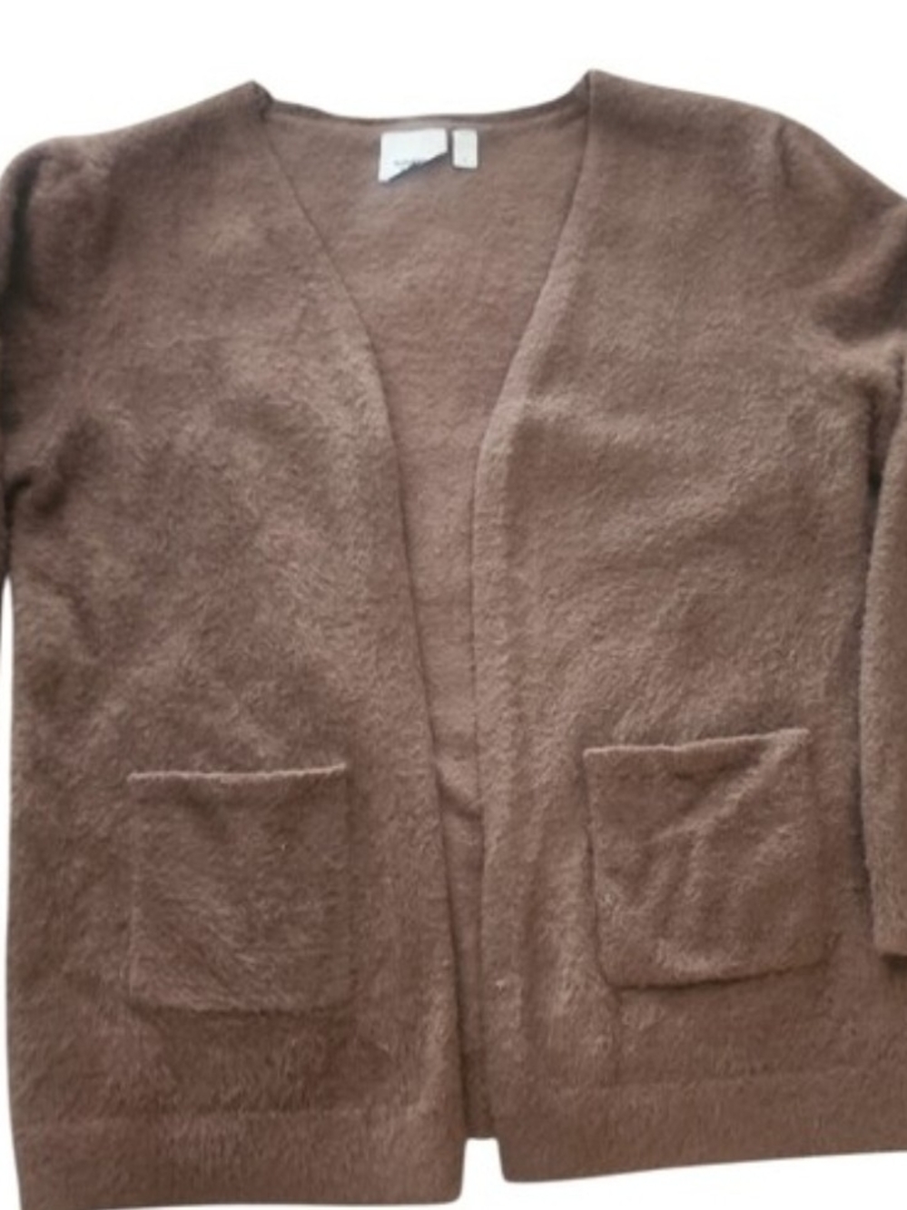 Burberry Brown Open-Front Fuzzy Pocket Grandpacore Cardigan Size M